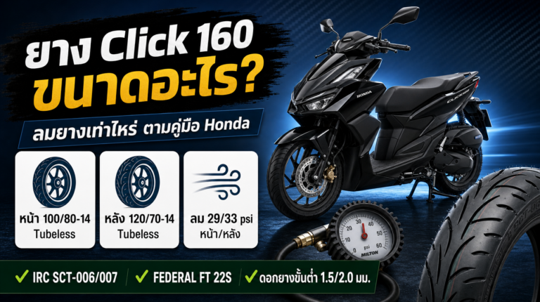 ยาง Honda Click 160 ขนาดอะไร ลมยางเท่าไหร่ ตามคู่มือ
