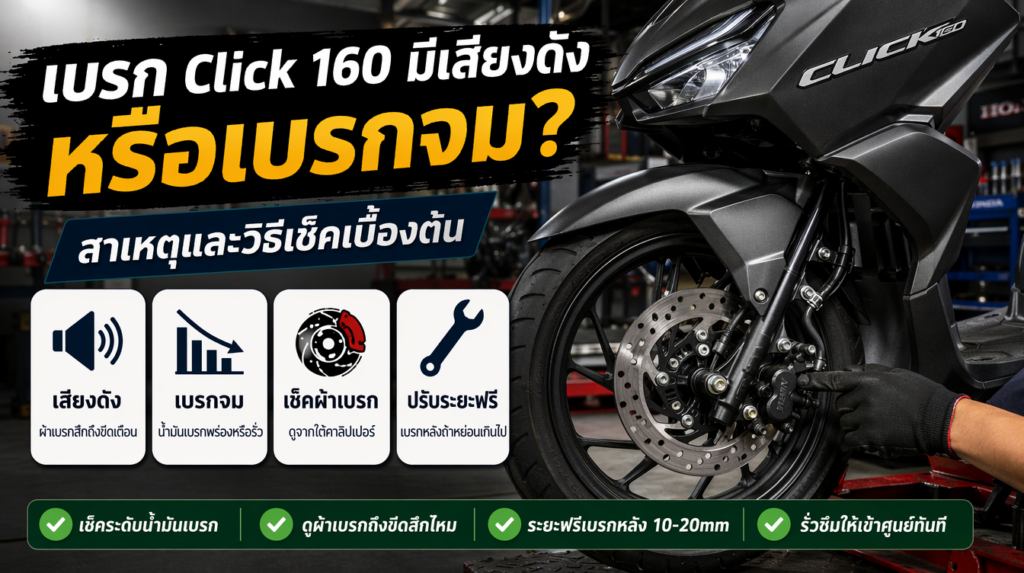 อินโฟกราฟิกเบรก Honda Click 160 มีเสียงดังหรือเบรกจม สาเหตุ
