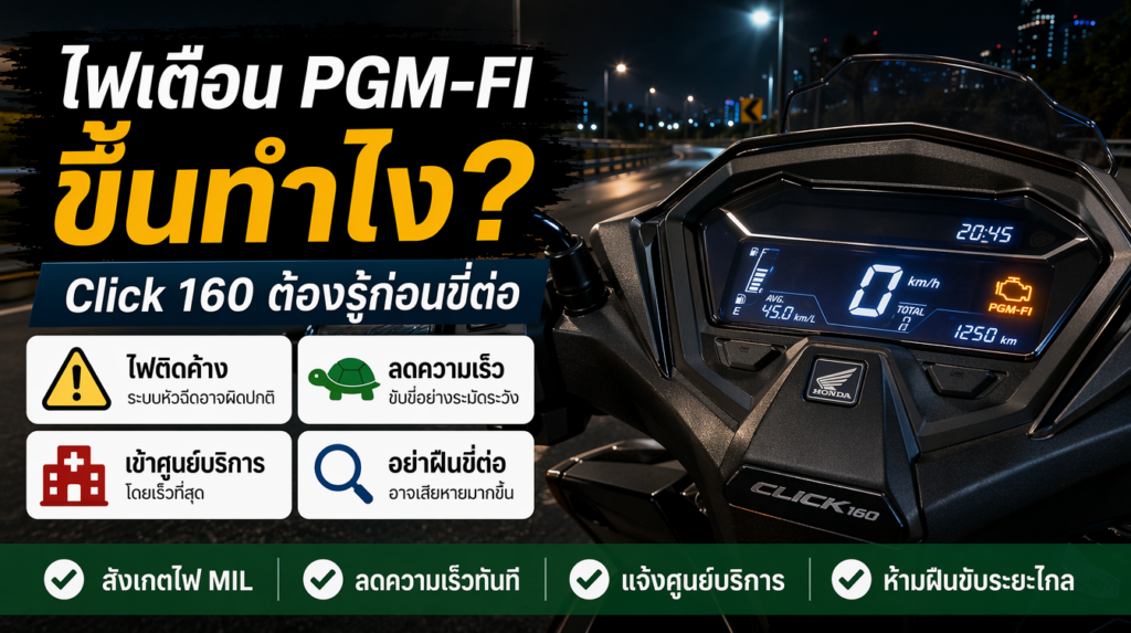 อินโฟกราฟิกไฟเตือน PGM-FI Honda Click 160 ขึ้นต้องทำยังไง