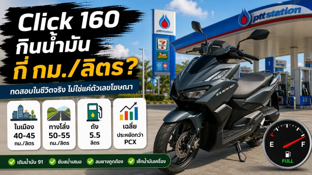 Click 160 กินน้ำมันเยอะไหม อัตราสิ้นเปลืองในชีวิตจริง