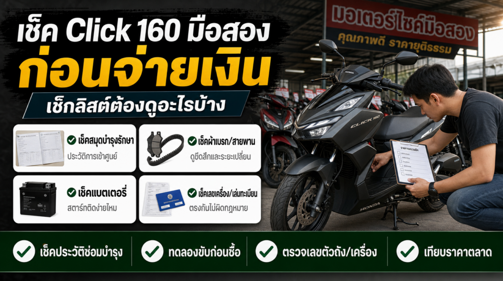 อินโฟกราฟิกเช็ค Honda Click 160 มือสองก่อนจ่ายเงิน