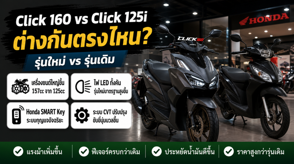 อินโฟกราฟิกเปรียบเทียบ Honda Click 160 กับ Click 125i รุ่นเดิม