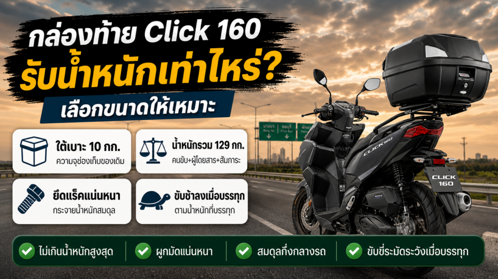อินโฟกราฟิกกล่องท้ายและแร็คหลัง Honda Click 160 รับน้ำหนักได้เท่าไหร่