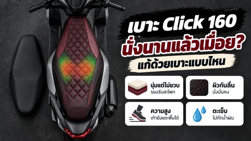 เบาะ Click 160 นั่งนานแล้วเมื่อย แก้ด้วยเบาะแบบไหน นุ่มไม่ยวบ ผิวกันลื่น ความสูงพอดี
